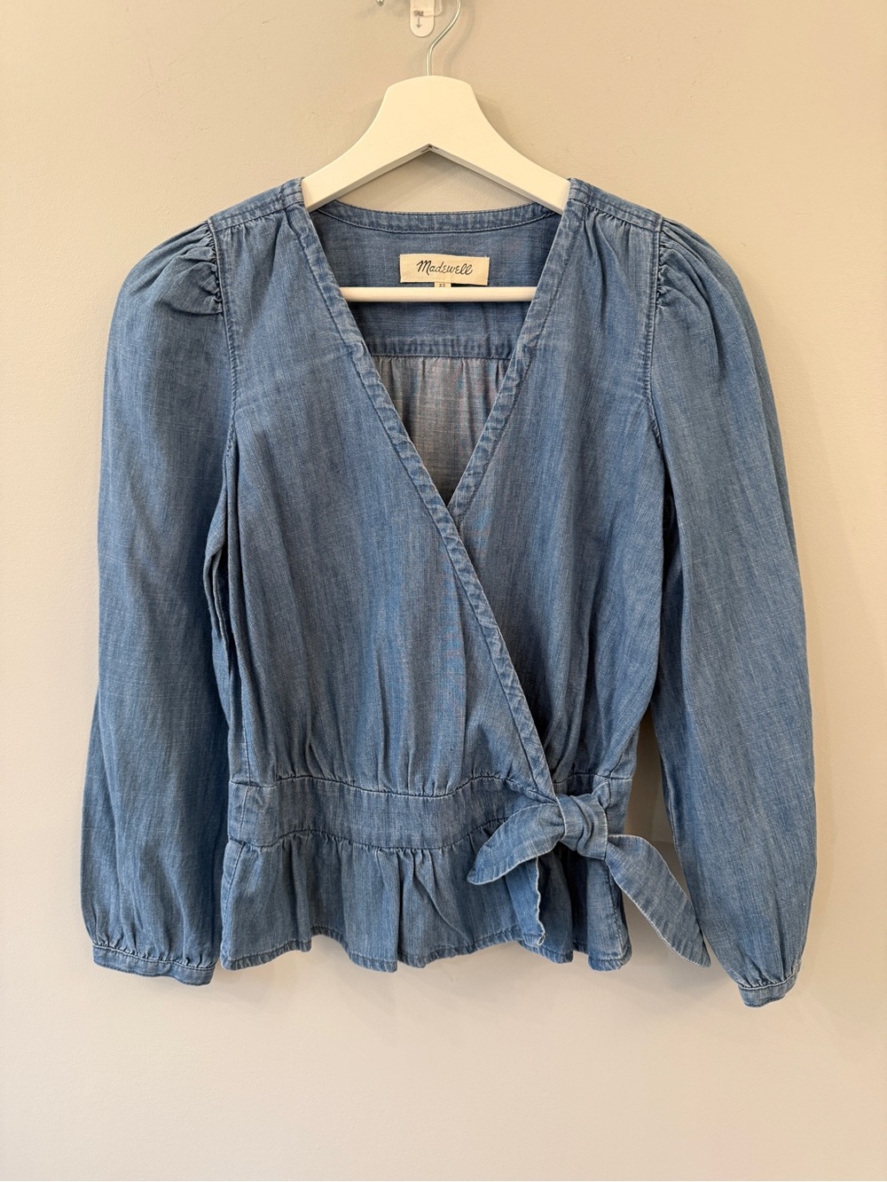 Madewell Light Blue Denim Wrap Peplum Blouse